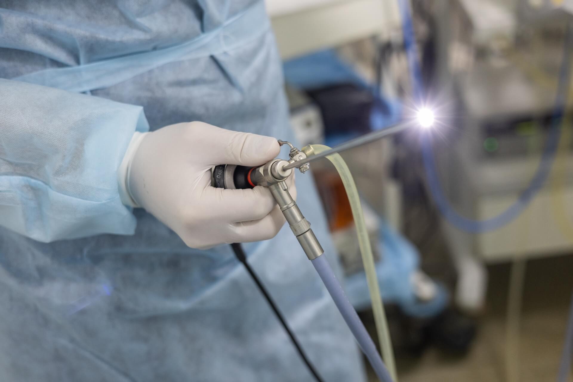 Close up of veterinary endoscope camera.